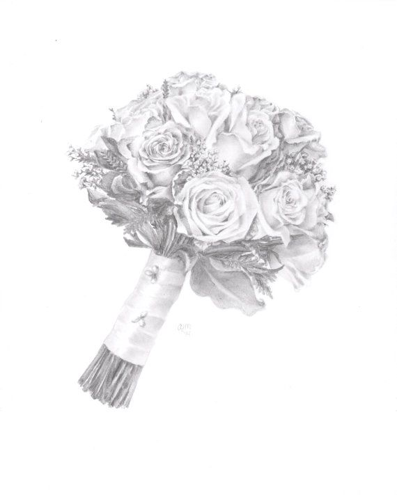 570x711 Custom Wedding Bouquet Drawing Via Etsy, Fromwhite Home - Wedding Bouquet Sketch