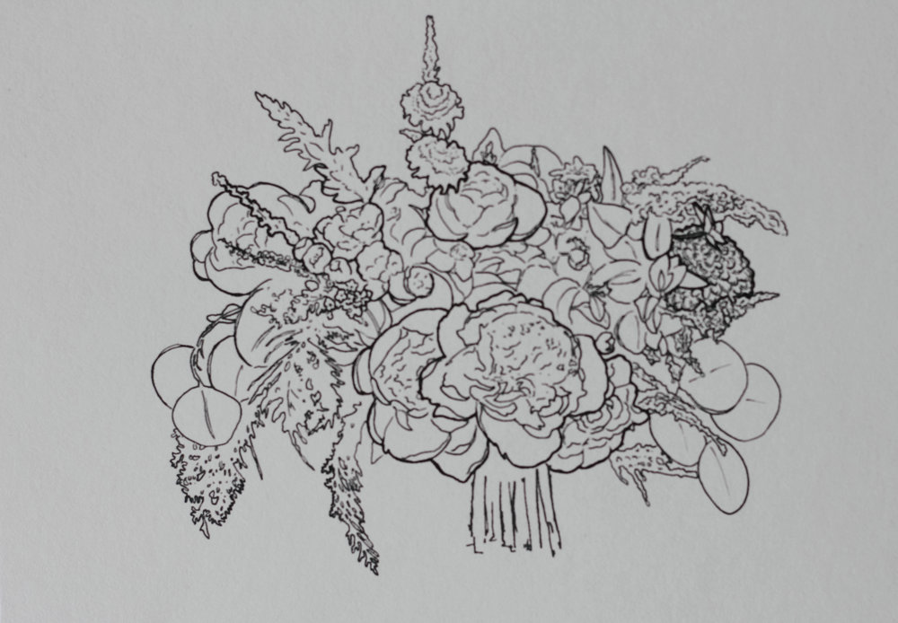 1000x694 Custom Wedding Bouquet Drawing Kelsey Malie Calligraphy - Wedding Bouquet Sketch