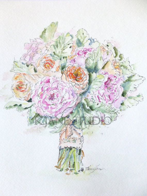 570x760 Original 8x10 Custom Wedding Bouquet Painting By Kjanestudio - Wedding Bouquet Sketch