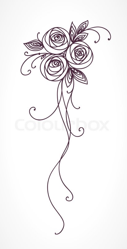 410x800 Roses. Stylized Flower Bouquet Hand Drawing. Outline Icon Symbol - Wedding Bouquet Sketch