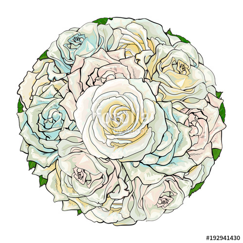 500x500 Vector Sketch White Rose Flower Bouquet With Closed Opened Blossom - Wedding Bouquet Sketch
