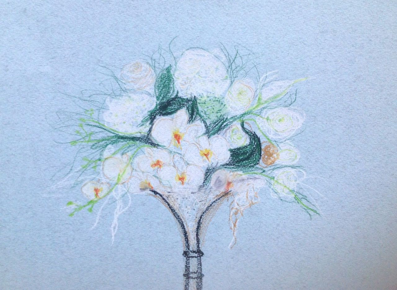 1280x936 Wedding Dress Sketch, Back And Front Dress Illustration, Custom - Wedding Bouquet Sketch