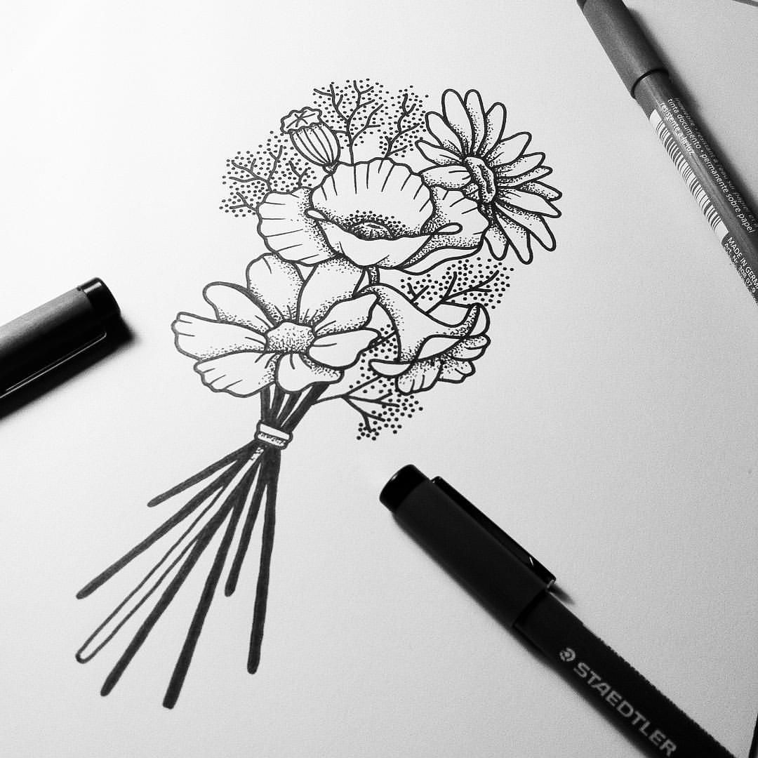1080x1080 Working On The Last Sketch For Wildflower Bouquet - Wedding Bouquet Sketch