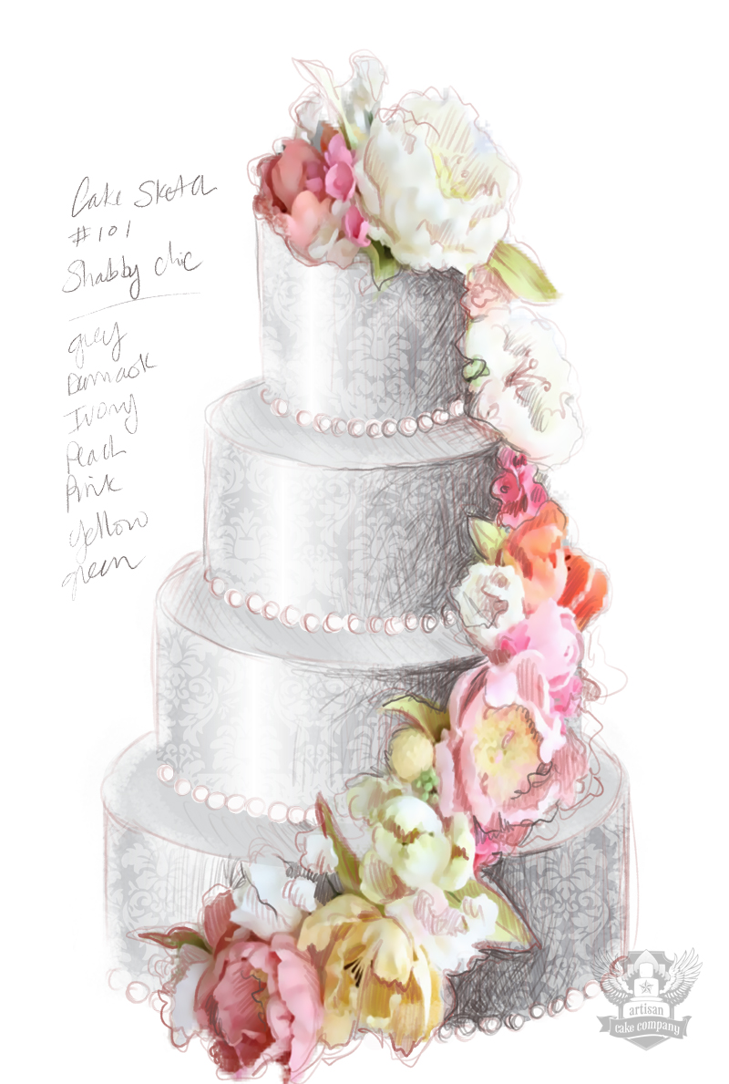 800x1189 Shabby Chic Wedding Cake Sketch Artisan Cake Company - Wedding Cake Sketch