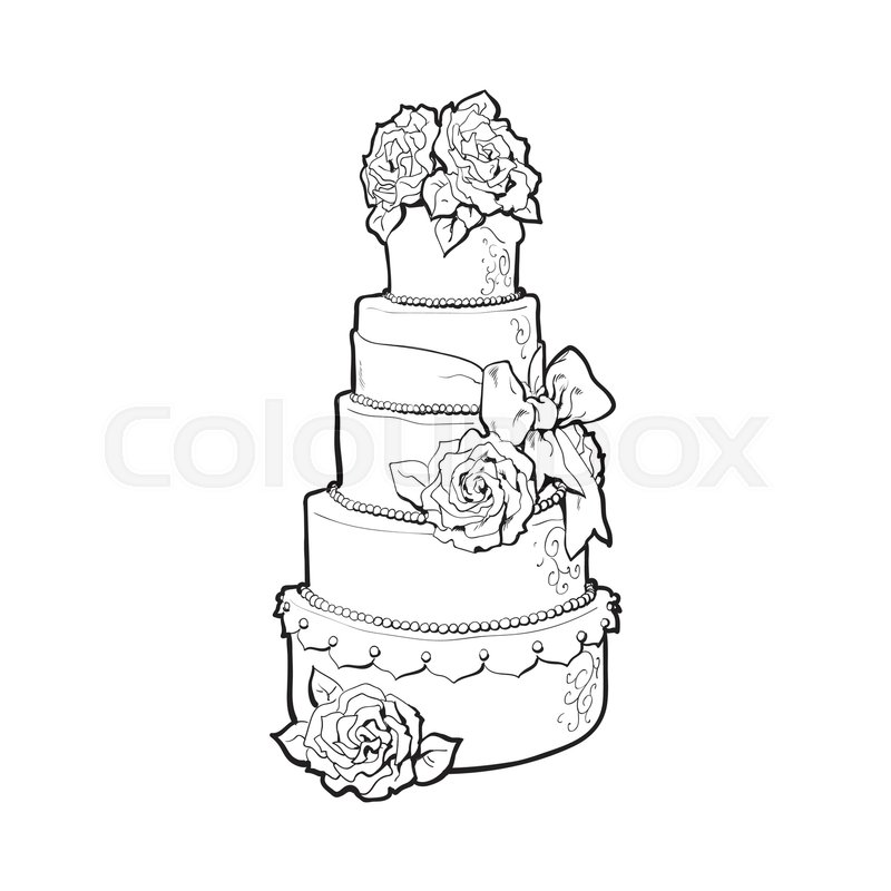 800x800 Traditional White Tiered Wedding Cake Decorated With Marzipan - Wedding Cake Sketch
