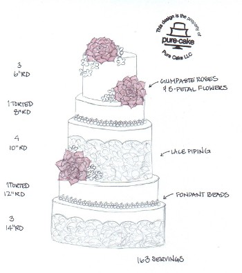 350x395 Consultations New Orleans Custom Wedding Cakes Pure Cake - Wedding Cake Sketch