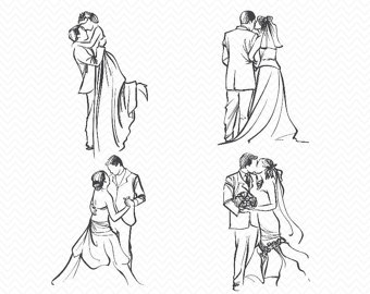 340x270 Drawn Couple Wedding - Wedding Couple Sketch