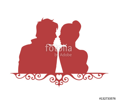 500x431 Loving Couple. Red Sketch Silhouette Isolated On White Background - Wedding Couple Sketch