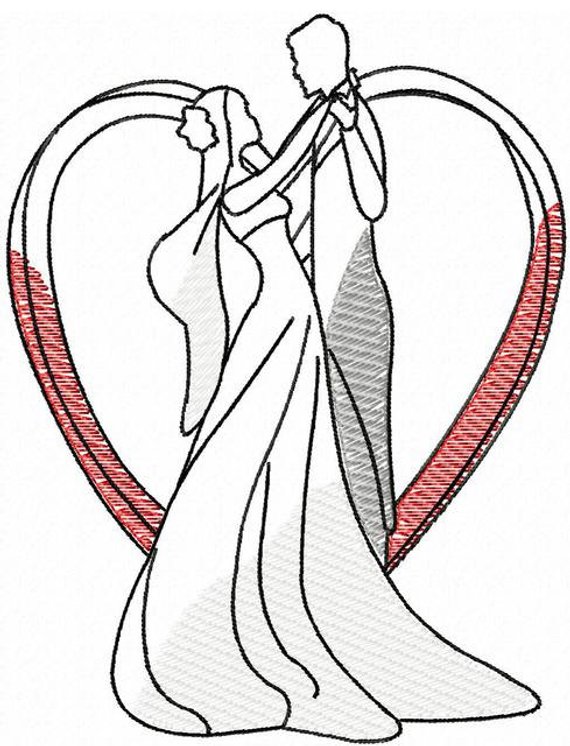 570x746 Wedding Couple Sketch Machine Embroidery Design Instant Etsy - Wedding Couple Sketch