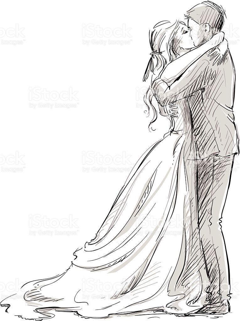 765x1024 Wedding Couple Kiss. Newlywed. Vector Sketch. Weding Cards - Wedding Couple Sketch