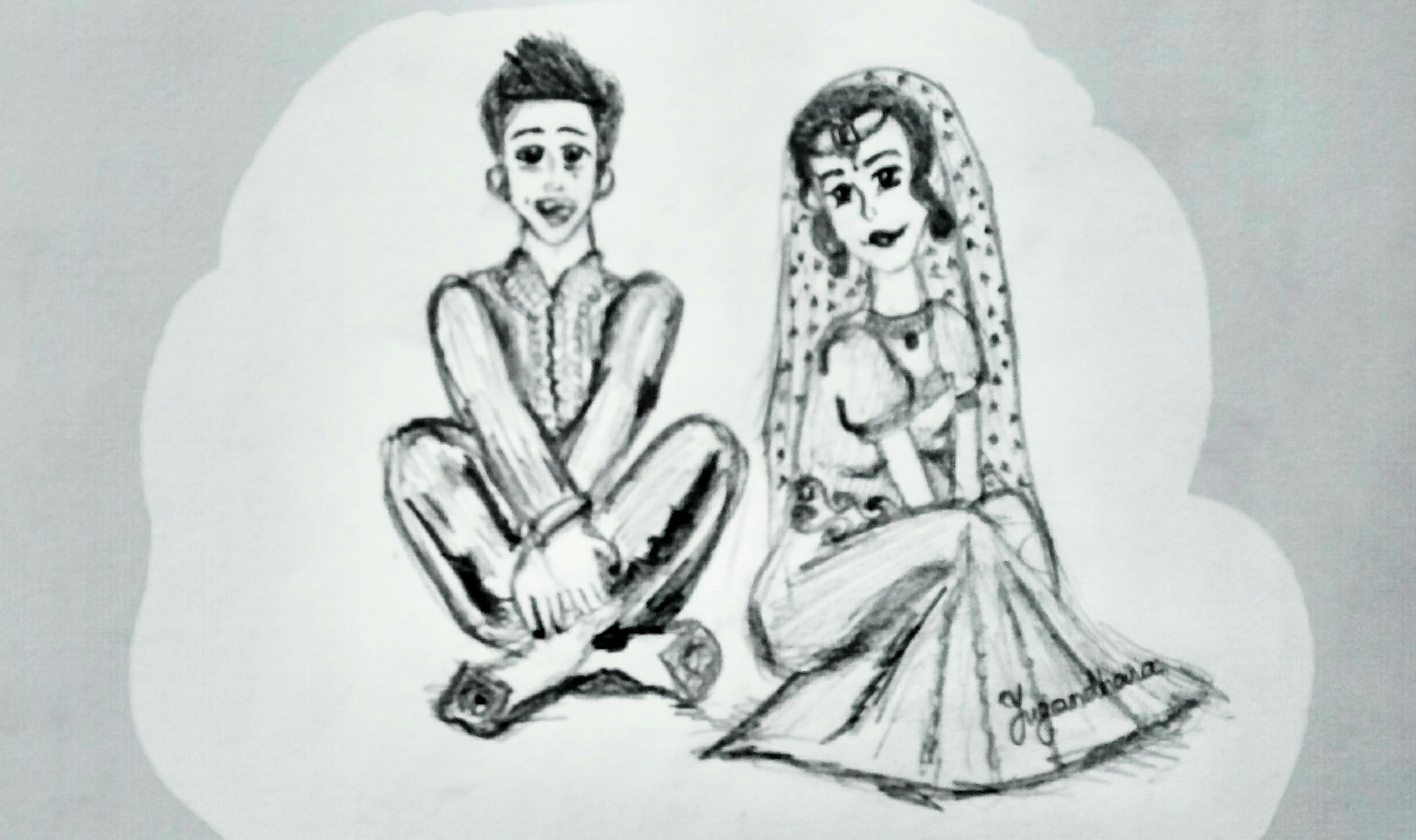 2453x1456 Indian Wedding Couple Sketch Exquisite Arts - Wedding Couple Sketch