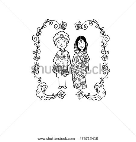 450x470 Collection Of Indian Married Couple Drawing High Quality - Wedding Couple Sketch
