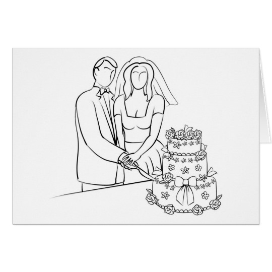 540x540 Couple Cutting Wedding Cake Sketch - Wedding Couple Sketch