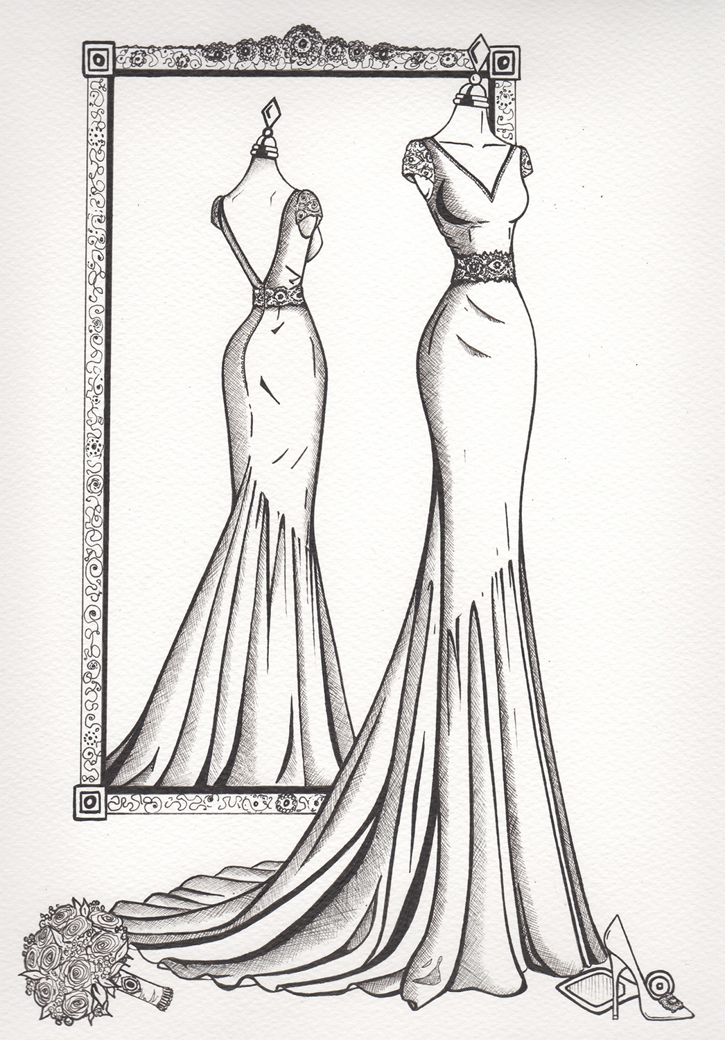 Wedding Dress Sketches at PaintingValley.com | Explore collection of ...