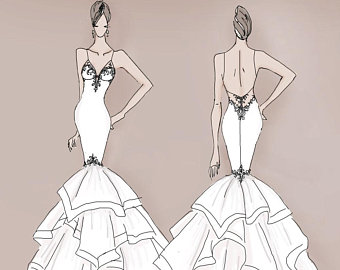 340x270 Wedding Dress Sketch Etsy - Wedding Gown Sketch