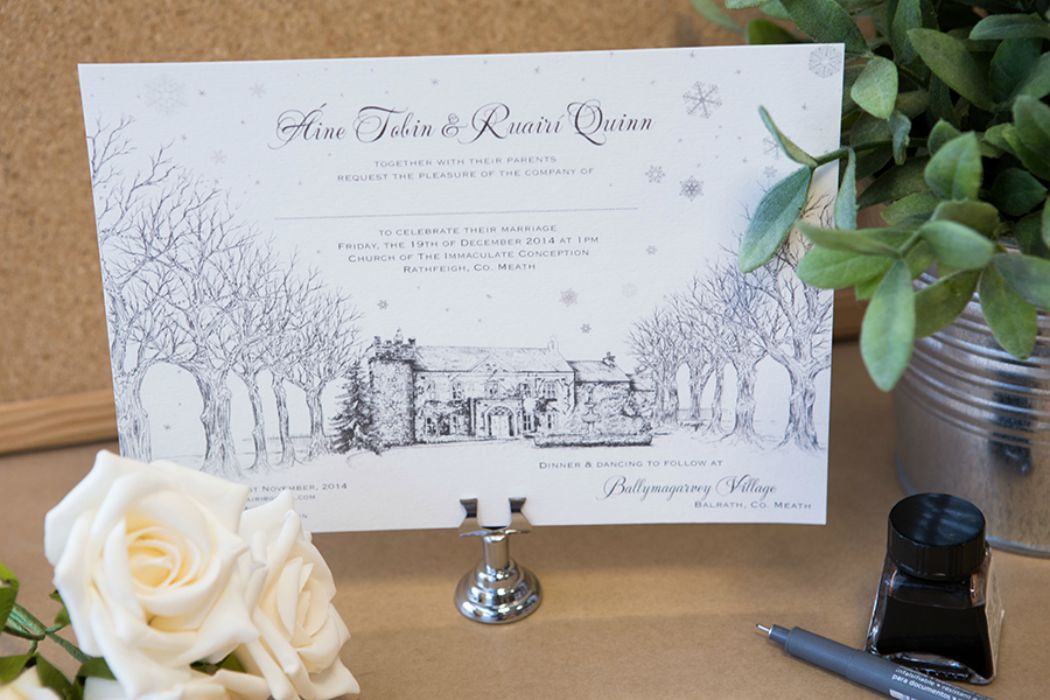 1050x700 Venue Illustration Invitations Ballymagarvey Village Wedding - Wedding Invitation Sketch