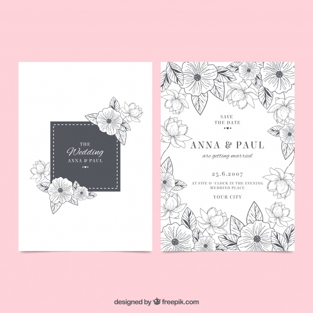 626x626 Wedding Invitation With Flower Sketches Vector Free Download - Wedding Invitation Sketch