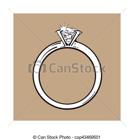 450x470 Golden Engagement Ring With A Big Shining Diamond, Sketch Style - Wedding Ring Sketch