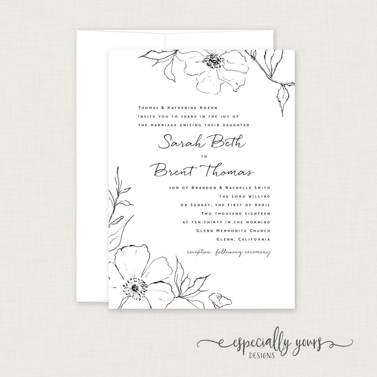 1280x1280 Floral Sketch Wedding Invitation - Wedding Sketch