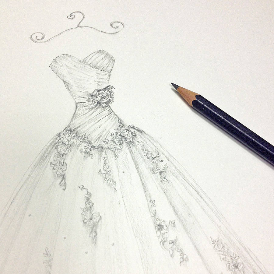 900x900 Pencil Wedding Dress Portrait By Appleberry Press - Wedding Sketch