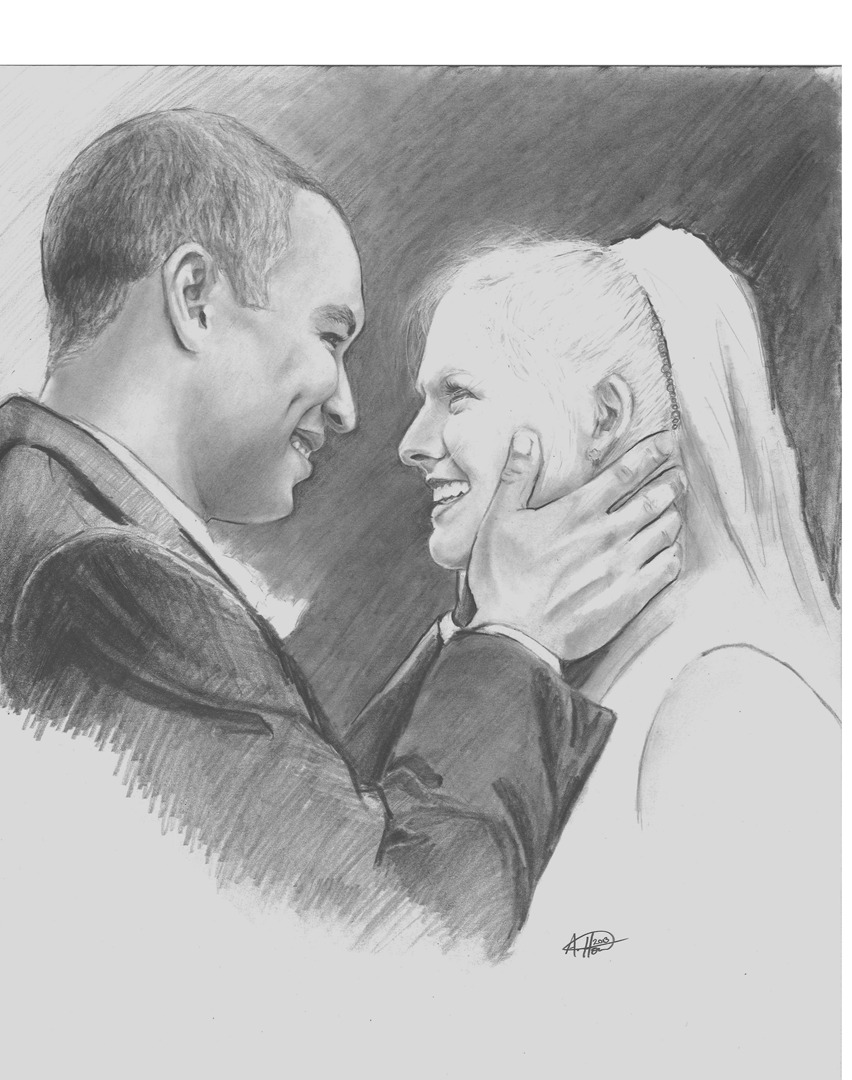 852x1080 Wedding Couple Portrait Drawing Andrew Horvath - Wedding Sketch Artist