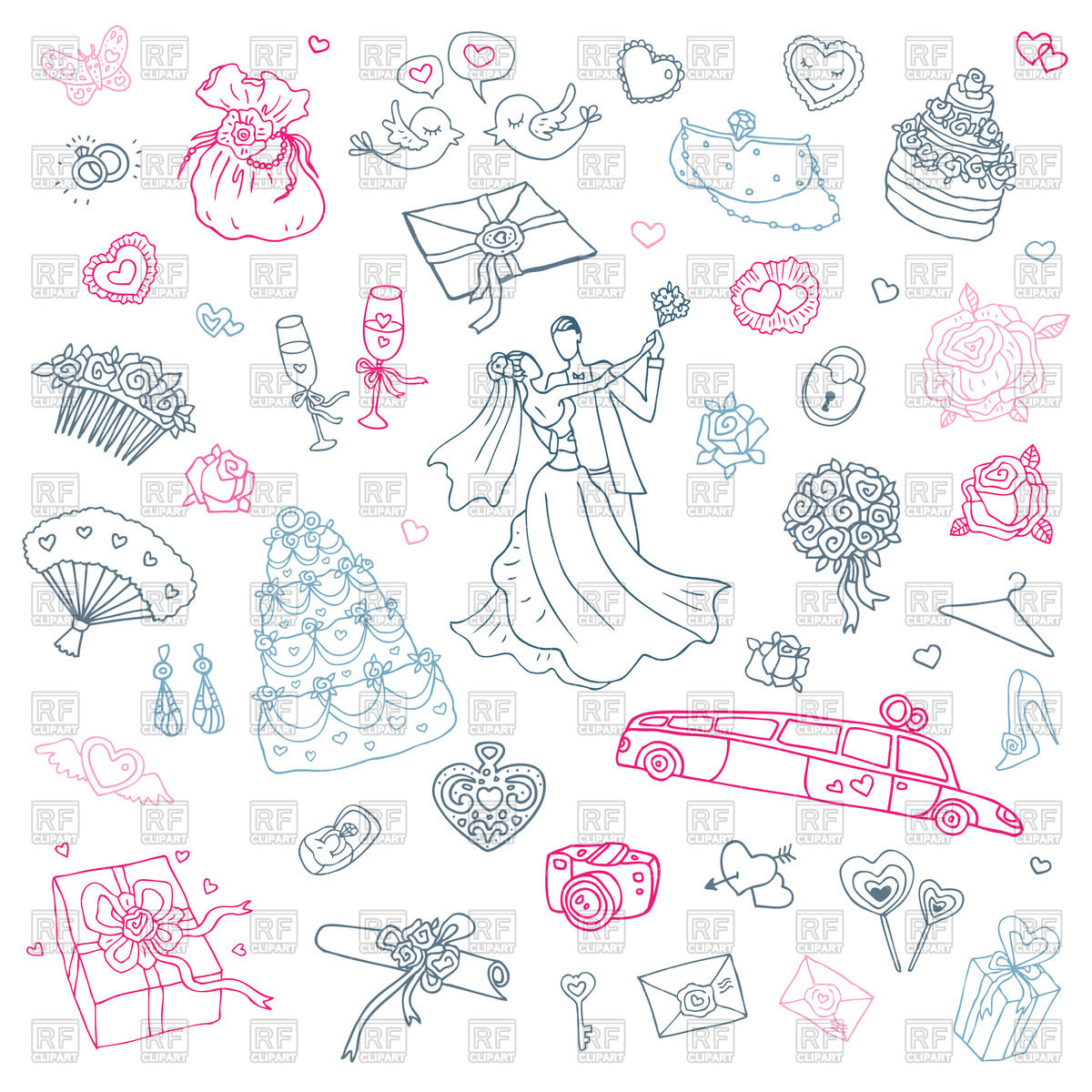 1200x1200 Set Of Sketch Wedding Accessories Vector Image Vector Artwork Of - Wedding Sketch Images