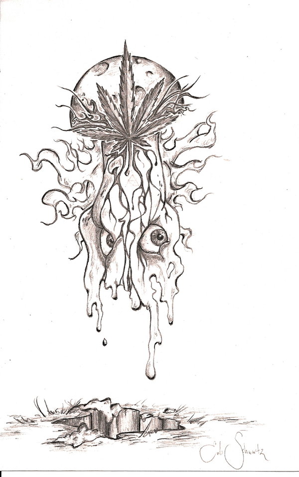 600x955 Collection Of Weed Leaf Pencil Drawing High Quality, Free - Weed Plant Sketch