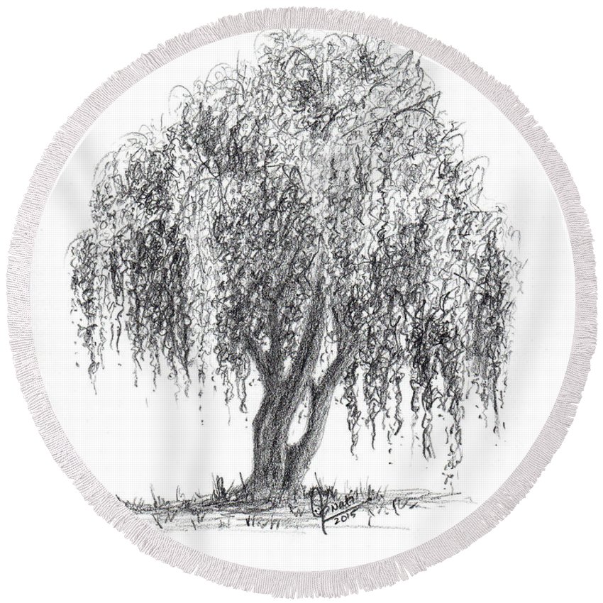 850x850 Weeping Willow Tree Round Beach Towel For Sale By Swati Singh - Weeping Willow Sketch