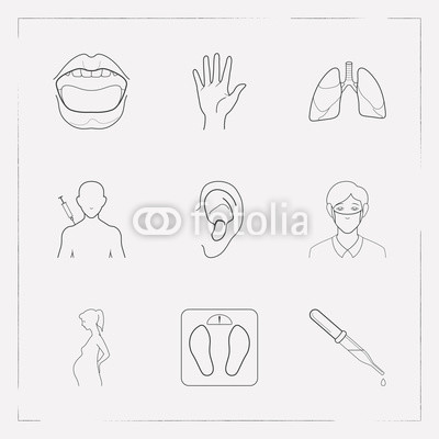 400x400 Set Of Medicine Icons Line Style Symbols With Mouth, Pregnancy - Weight Scale Sketch