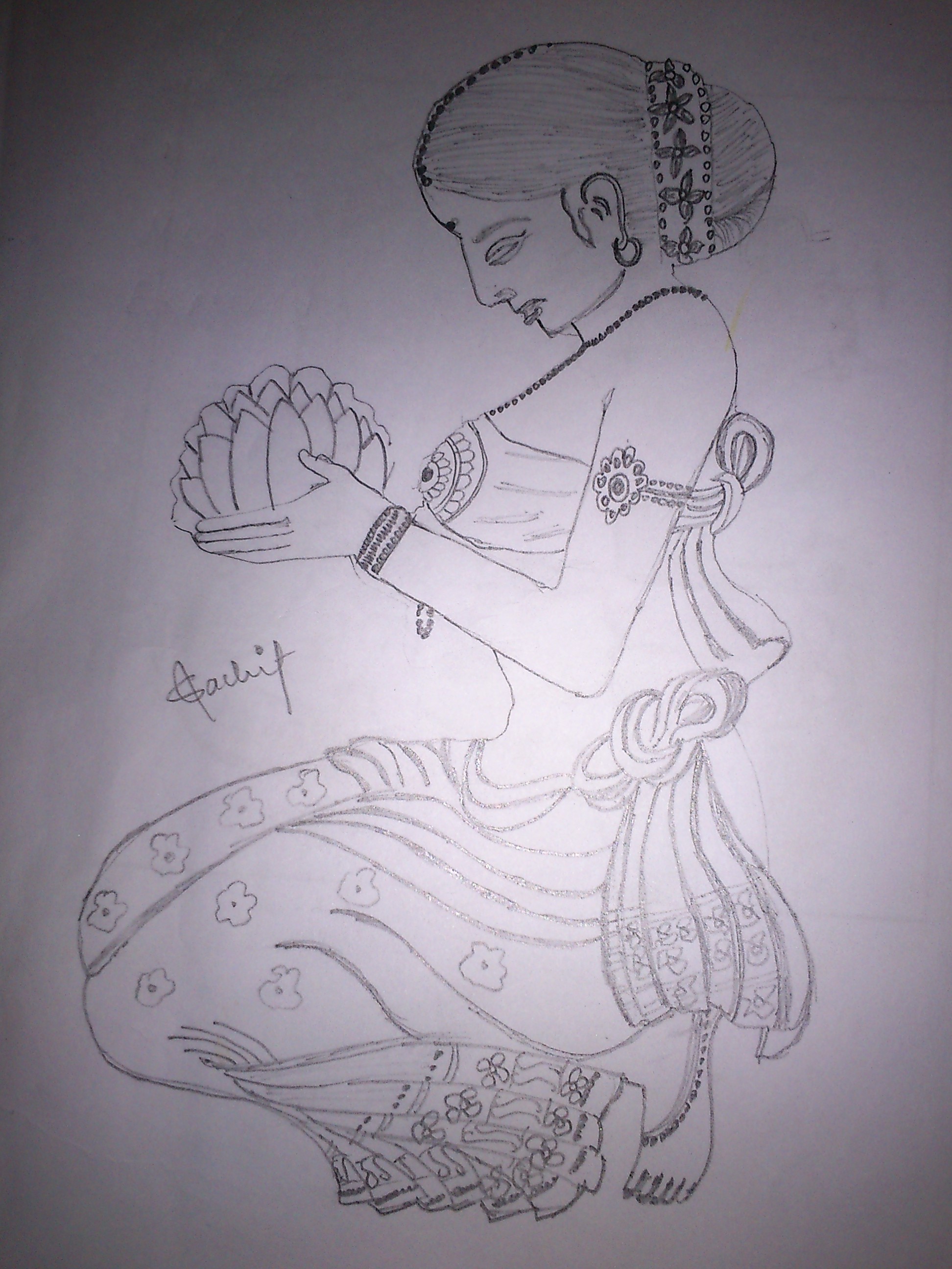 1944x2592 Pencil Sketch Of A Welcoming Lady - Welcome Sketch