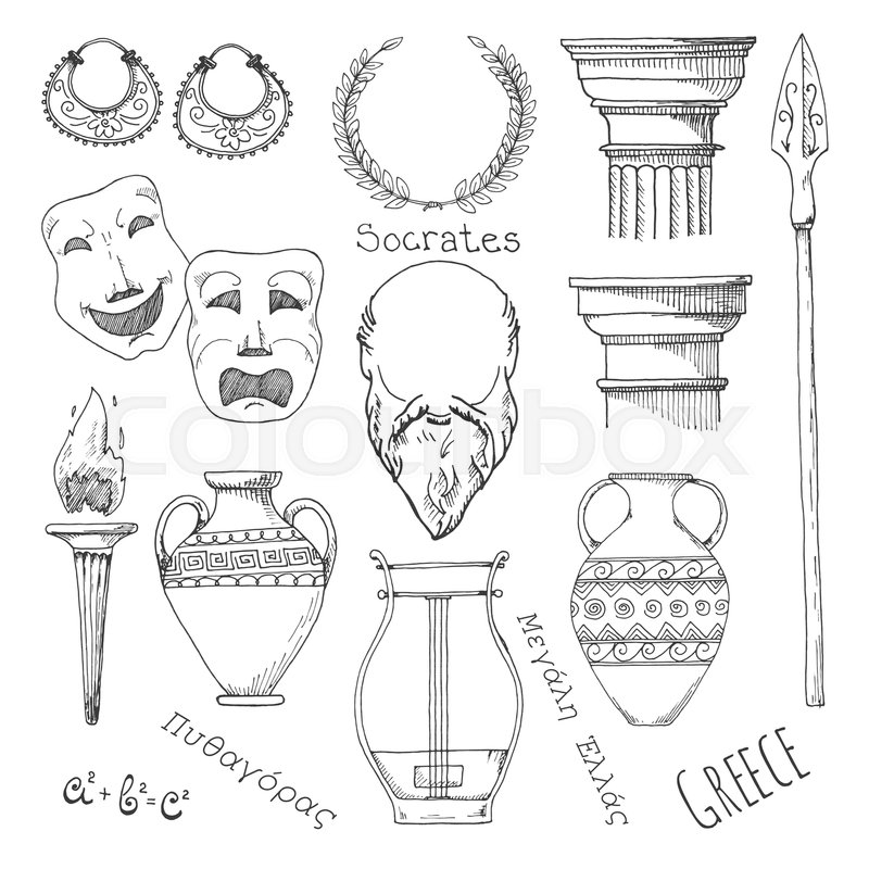 800x800 Set Of Elements Of Greek Culture. Welcome To Greece. Vector - Welcome Sketch