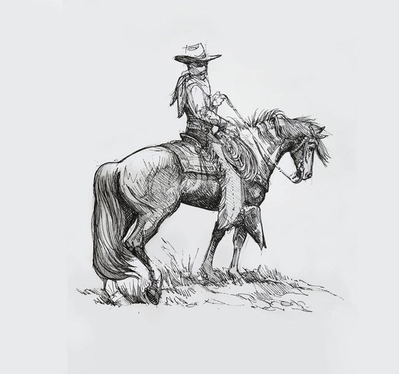 570x534 Horse Art Pen And Ink Horse Print Western Paintinggift For Etsy - Western Horse Sketch