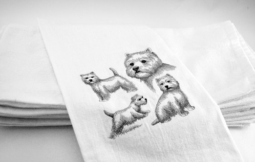 498x317 Westie Sketch Kitchen Tea Towel - Westie Sketch