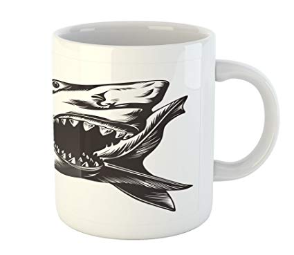 425x369 Ambesonne Shark Mug, Digital Sketch Of Wild Fish With - Whale Shark Sketch