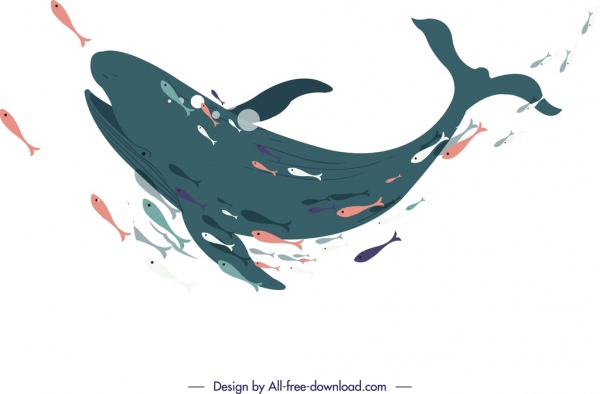 600x394 Fishes Painting Swimming Whale Icon Cartoon Sketch Free Vector In - Whale Sketch Cartoon