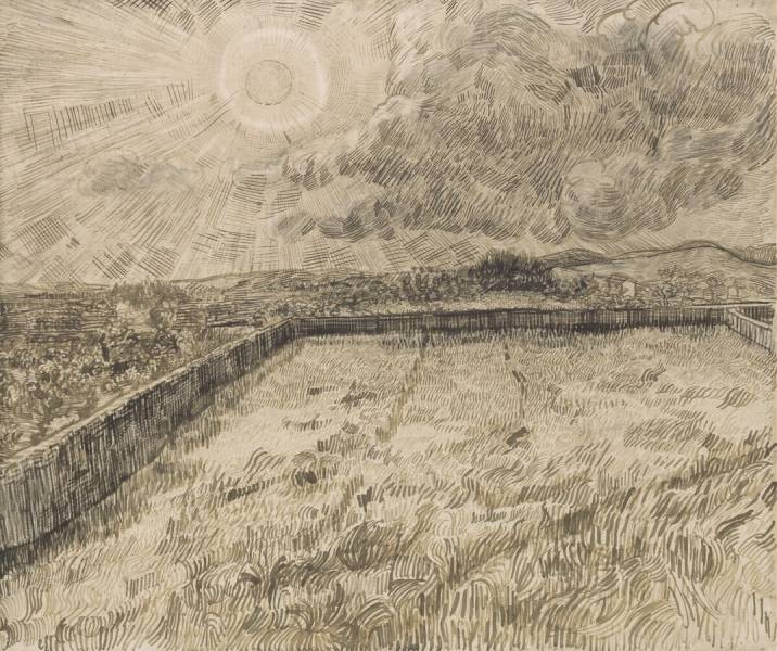 716x600 Enclosed Wheat Field With Sun And Cloud Museum - Wheat Field Sketch