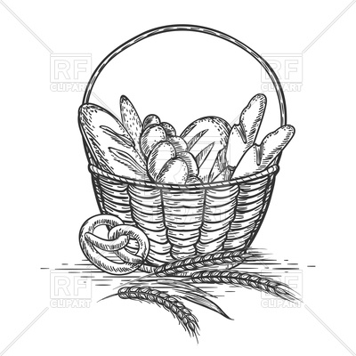 400x400 Sketch Of Wheat Bakery Basket Vector Image Vector Artwork Of - Wheat Plant Sketch