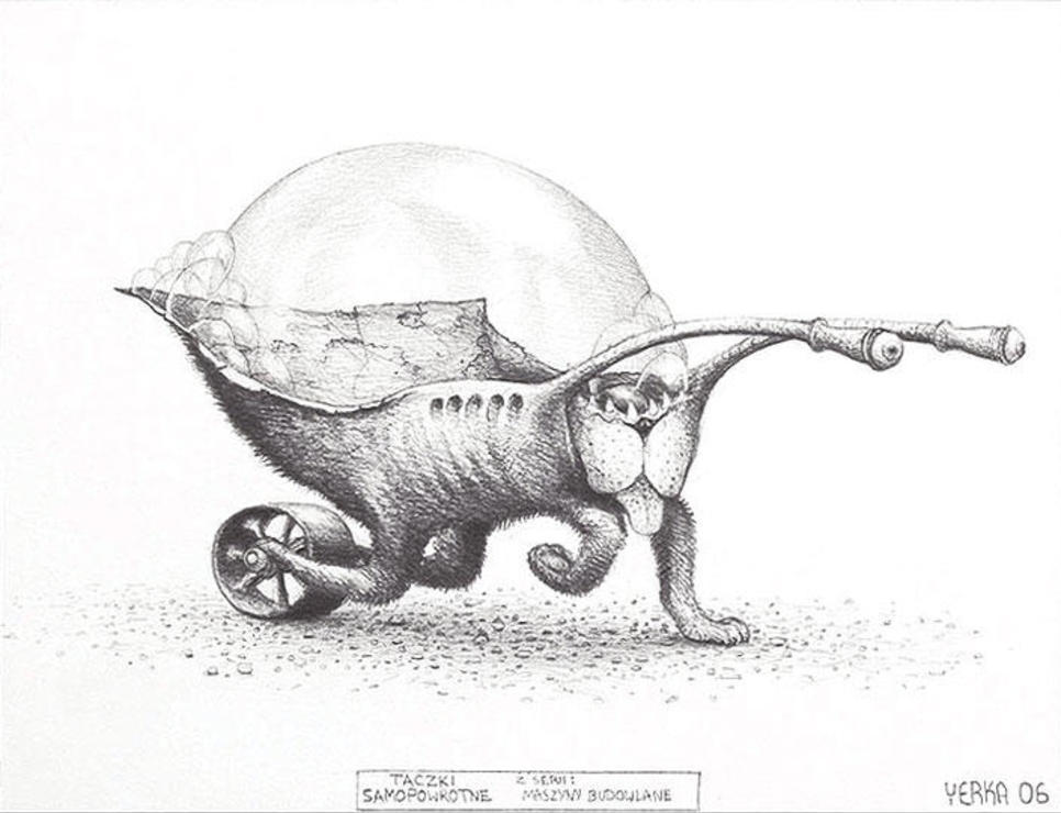 966x740 Jacek Yerka - Wheelbarrow Sketch