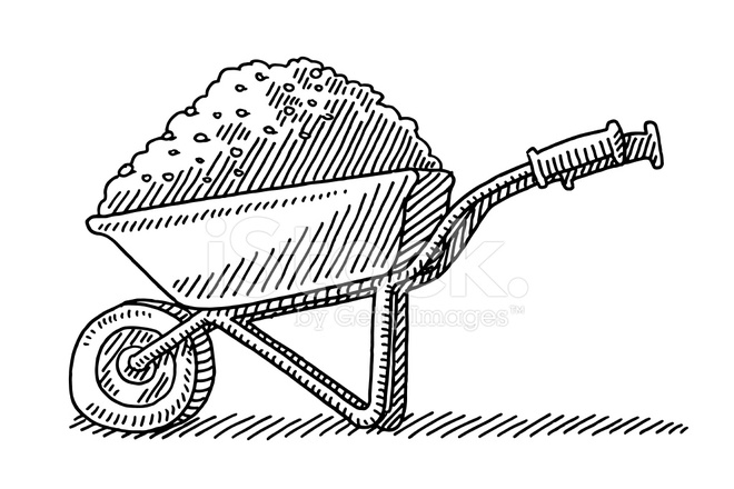 660x440 Wheelbarrow Heap Soil Drawing Stock Vector - Wheelbarrow Sketch