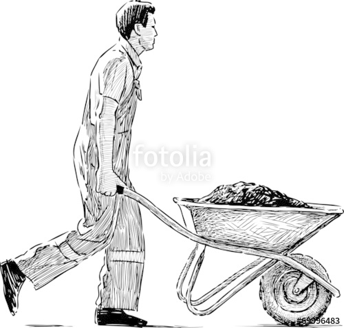 500x477 Laborer With A Wheelbarrow Stock Image And Royalty Free Vector - Wheelbarrow Sketch