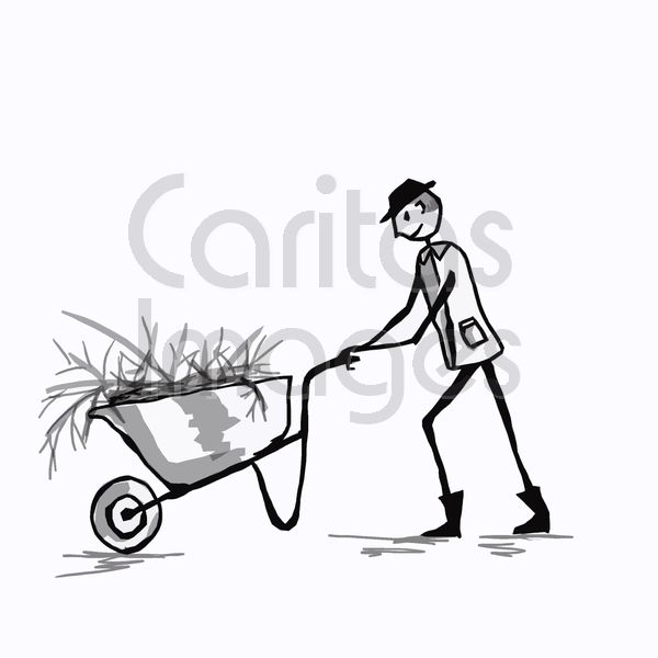600x600 Stick Man Pushing A Wheelbarrow Jenette Coldrlck Vector Art - Wheelbarrow Sketch