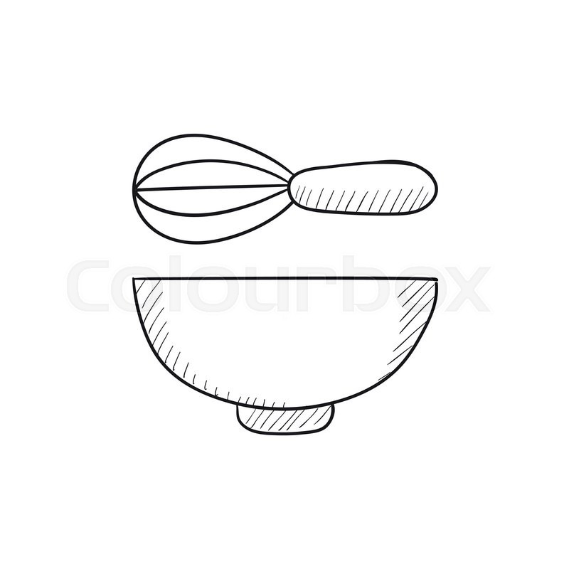 800x800 Whisk And Bowl Vector Sketch Icon Isolated On Background. Hand - Whisk Sketch
