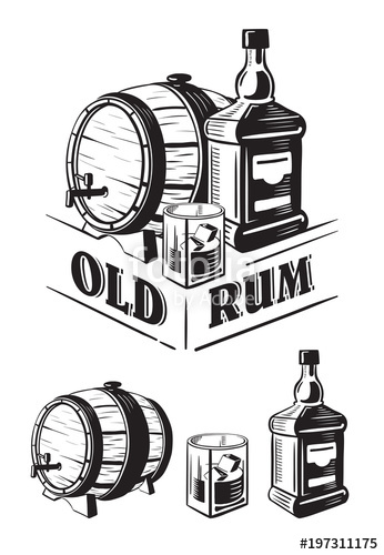 346x500 Sketch Whiskey Bottle And Glass And Barrel. Hand Drawn Drink - Whiskey Bottle Sketch