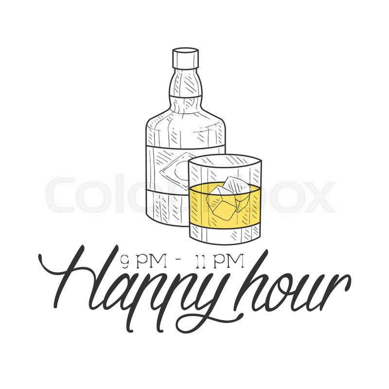 800x800 Bar Happy Hour Promotion Sign Design Template Hand Drawn Hipster - Whiskey Bottle Sketch