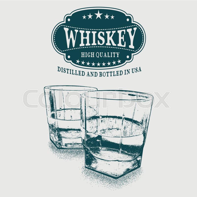 800x800 Sketch Whiskey Logo And Two Glasses Of Beverage. Hand Drawn Vector - Whiskey Sketch