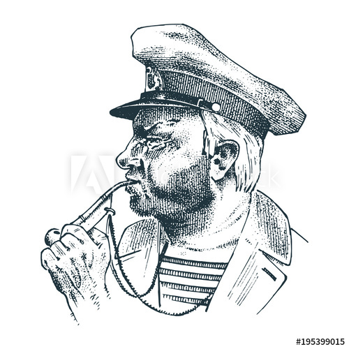 500x500 Boatswain With Pipe. Sea Captain, Marine Old Sailor Or Bluejacket - Whistle Sketch