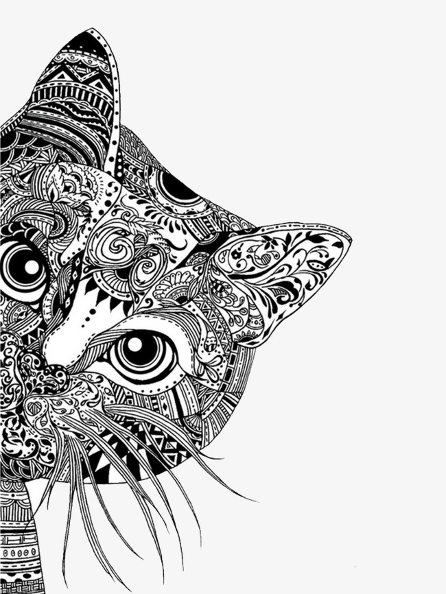 650x866 Decorative Painting Black And White Cat, Animal, Realistic Sketch - White Cat Sketch