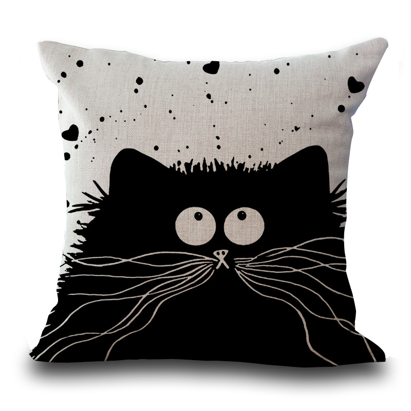 800x800 New Design Naughty Cats Couple Sketch Cushion Cover Cute Black - White Cat Sketch