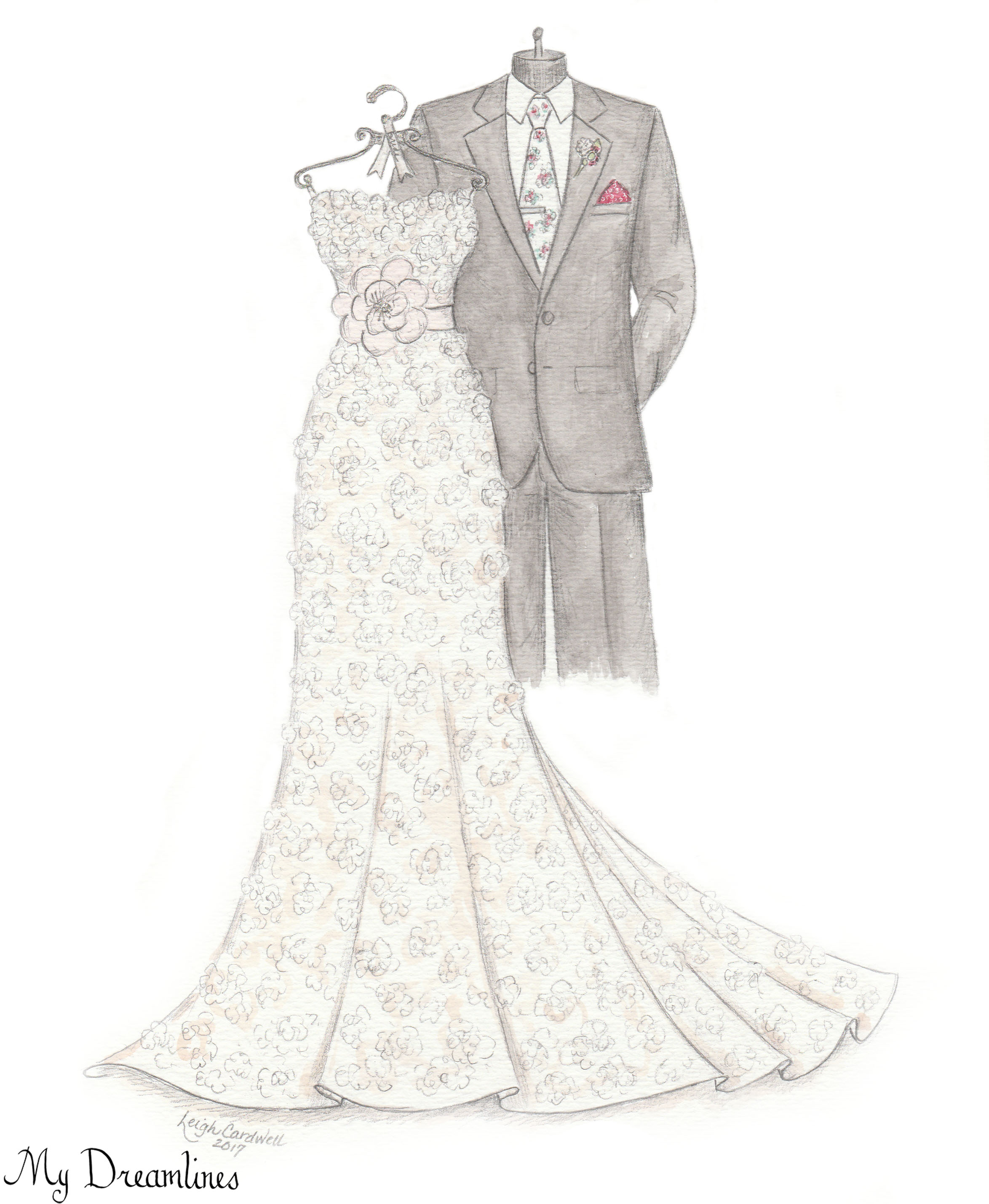 2348x2860 Dreamlines Wedding Dress Sketch - White Dress Sketch