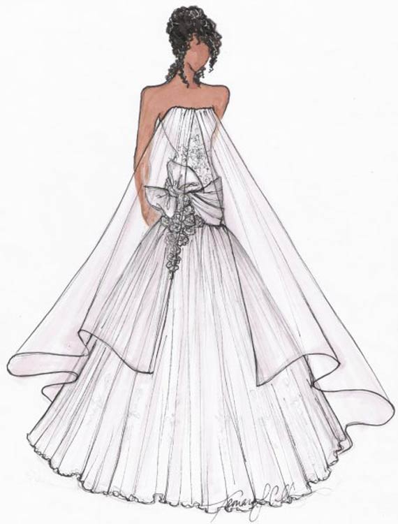 570x750 Goes Wedding White Bridal Gown Sketch - White Dress Sketch